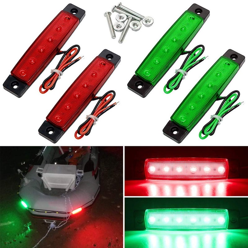 Shangyuan Navigation Lights, LED Boat Light for Bow Light, Marine Led Lights Strip for Kayak Pontoon Boat Dinghy Yacht Vessel Catamaran, with Screw Set & Foam Tape Bases, 2PCS Red and 2PCS Green - Image 1